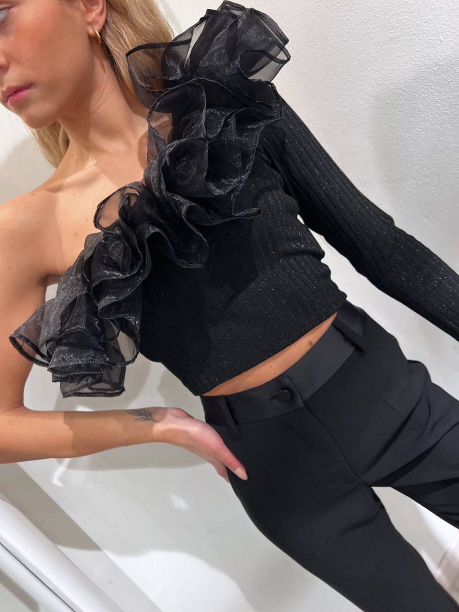 Shop Online Top monospalla nero rouches tulle Vicolo