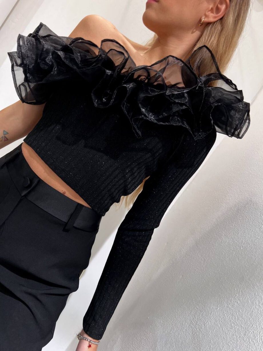 Shop Online Top monospalla nero rouches tulle Vicolo