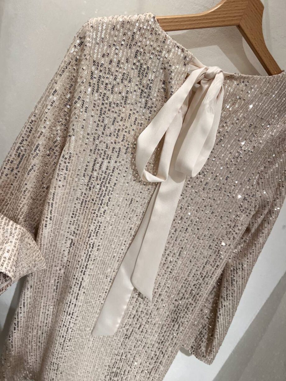 Shop Online Vestito champagne con paillettes e fiocco Vicolo