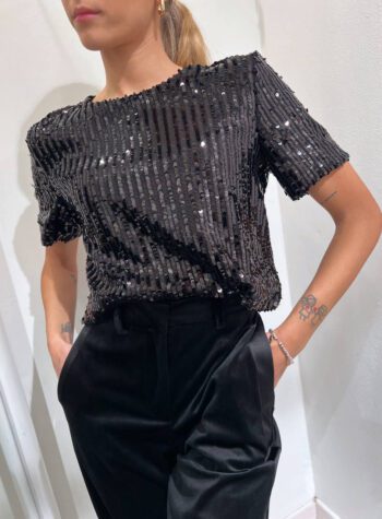 Shop Online Maglia crop nera con paillettes Vicolo