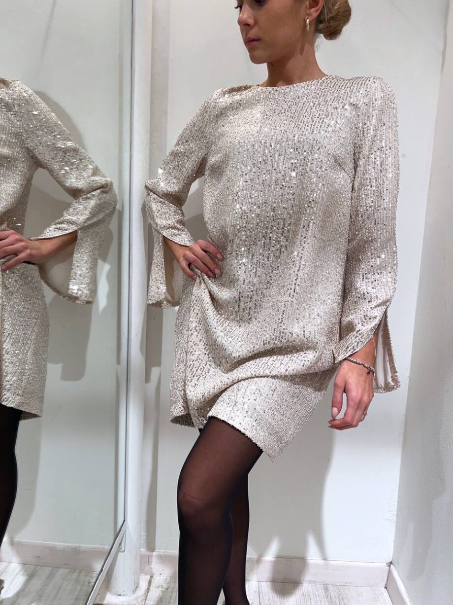 Shop Online Vestito champagne con paillettes e fiocco Vicolo