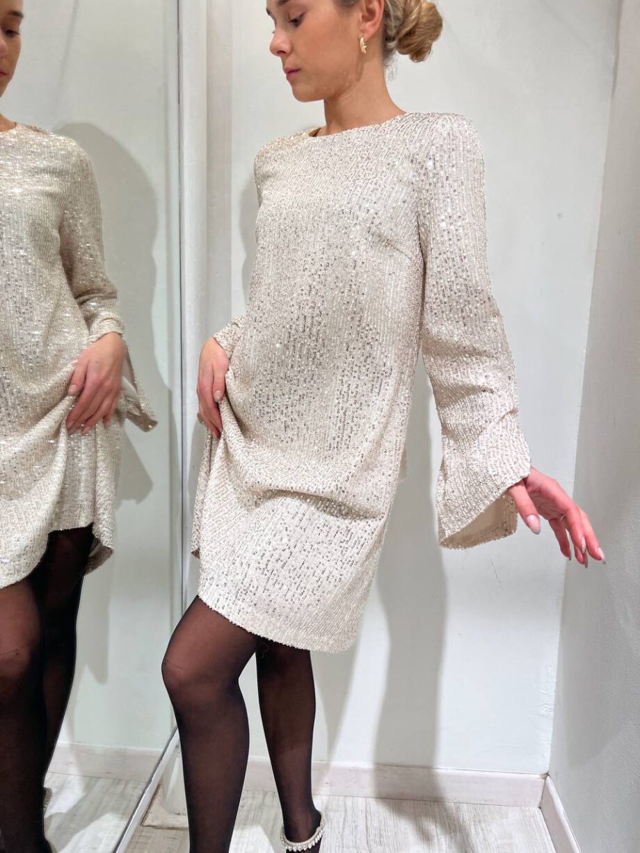 Shop Online Vestito champagne con paillettes e fiocco Vicolo