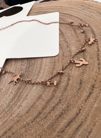 Shop Online Collana oro rosa charm dinosauro e cactus Amitié