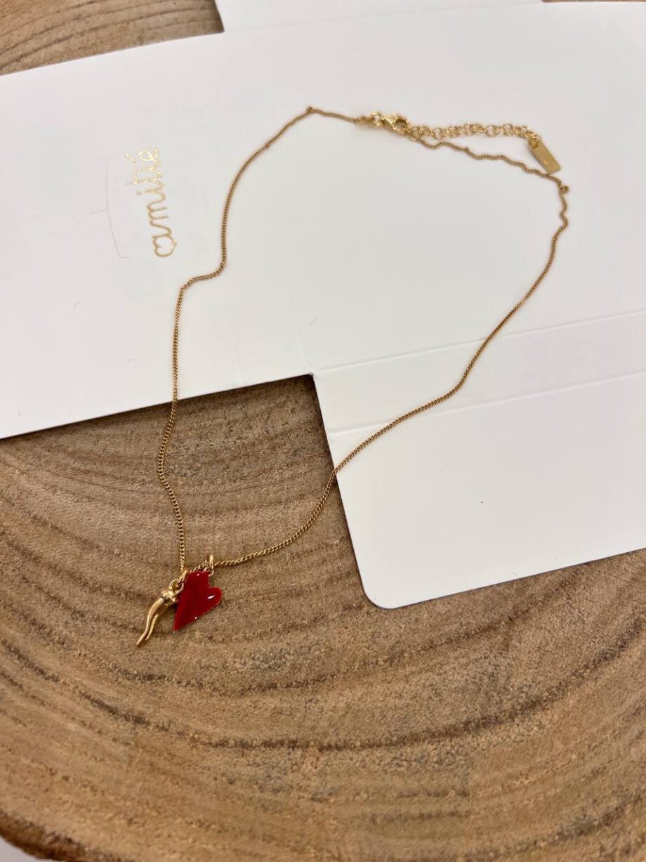 Shop Online Collana con cuore rosso e corno argento 925 Amitié