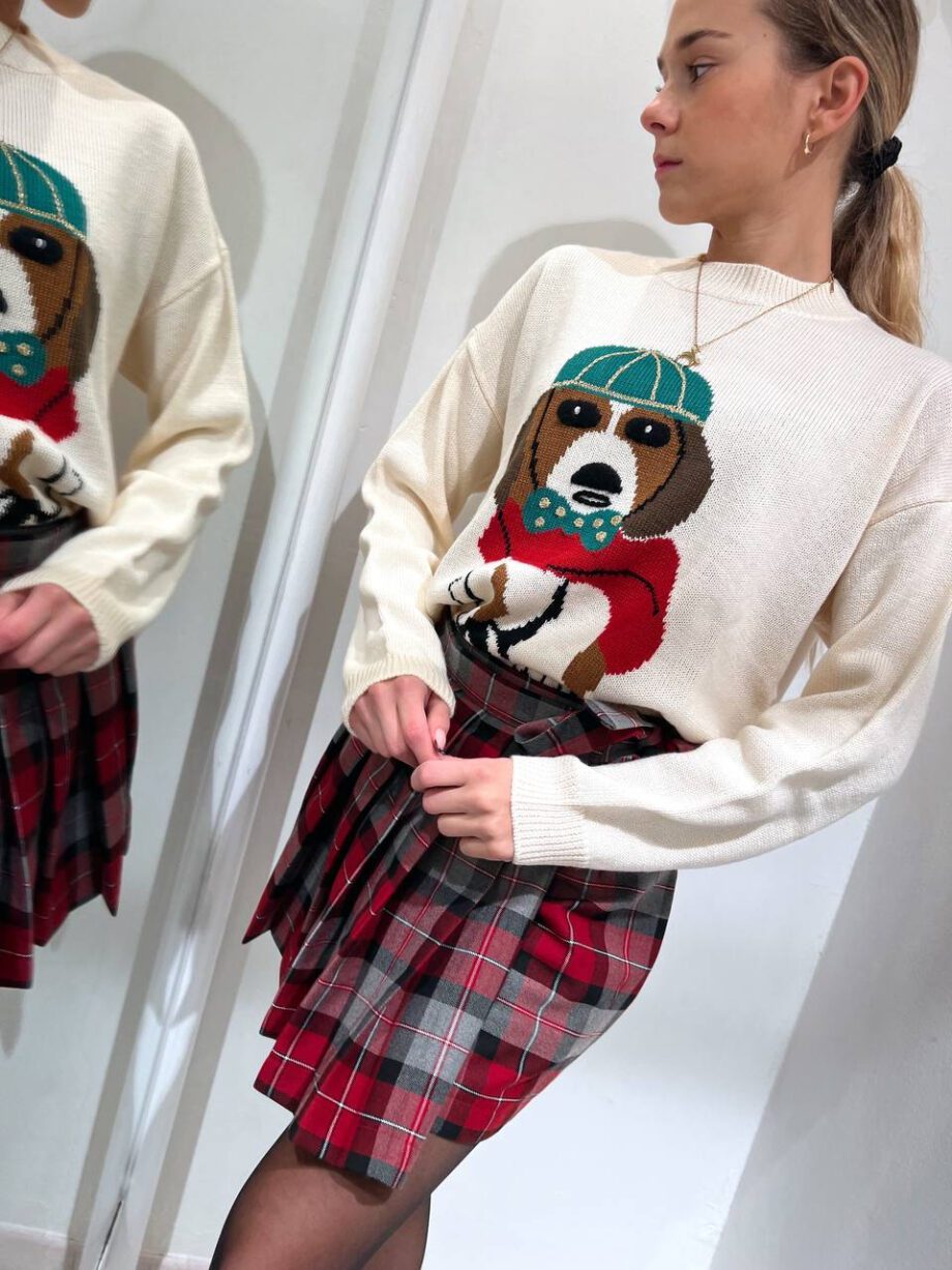 Shop Online Maglione girocollo panna con stampa cagnolino Vicolo