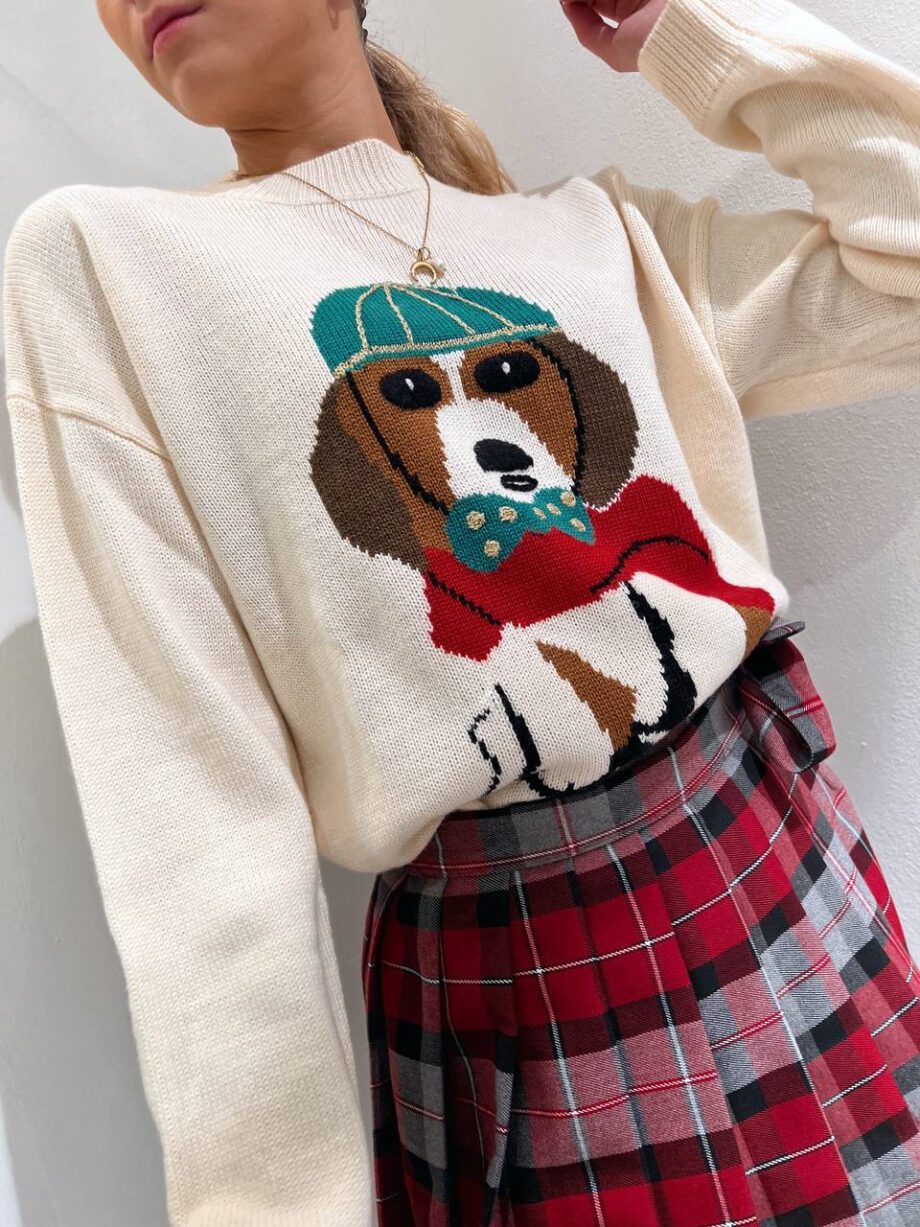 Shop Online Maglione girocollo panna con stampa cagnolino Vicolo