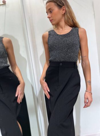 Shop Online Top crop in maglia a coste nero con lurex Vicolo