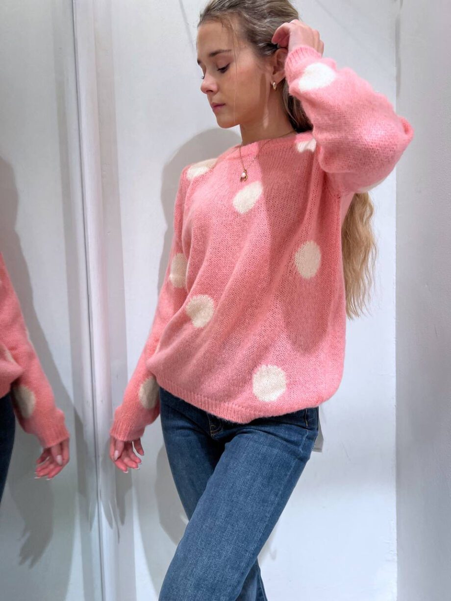 Shop Online Maglione rosa a pois bianchi in mohair Vicolo