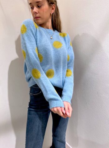 Shop Online Maglione azzurro a pois senape in mohair Vicolo