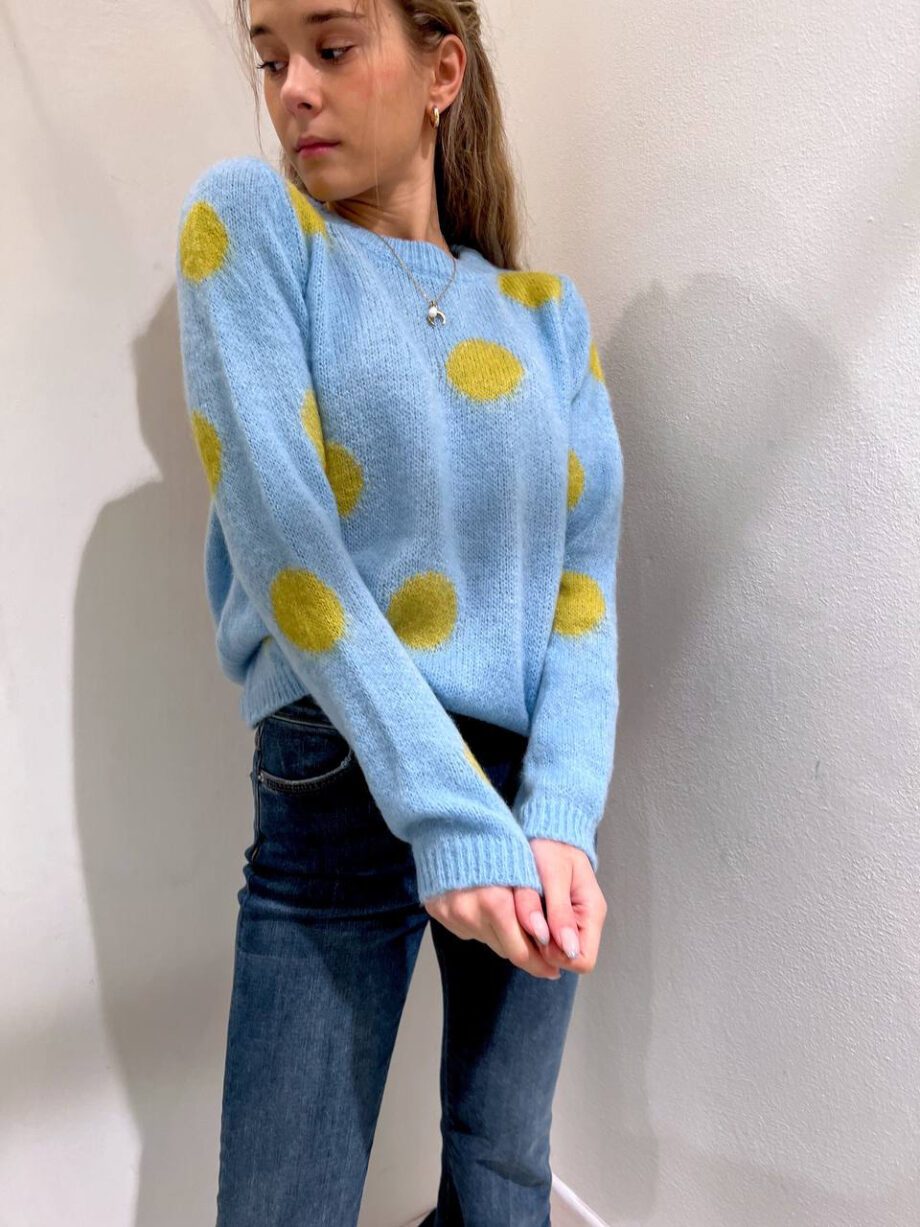 Shop Online Maglione azzurro a pois senape in mohair Vicolo