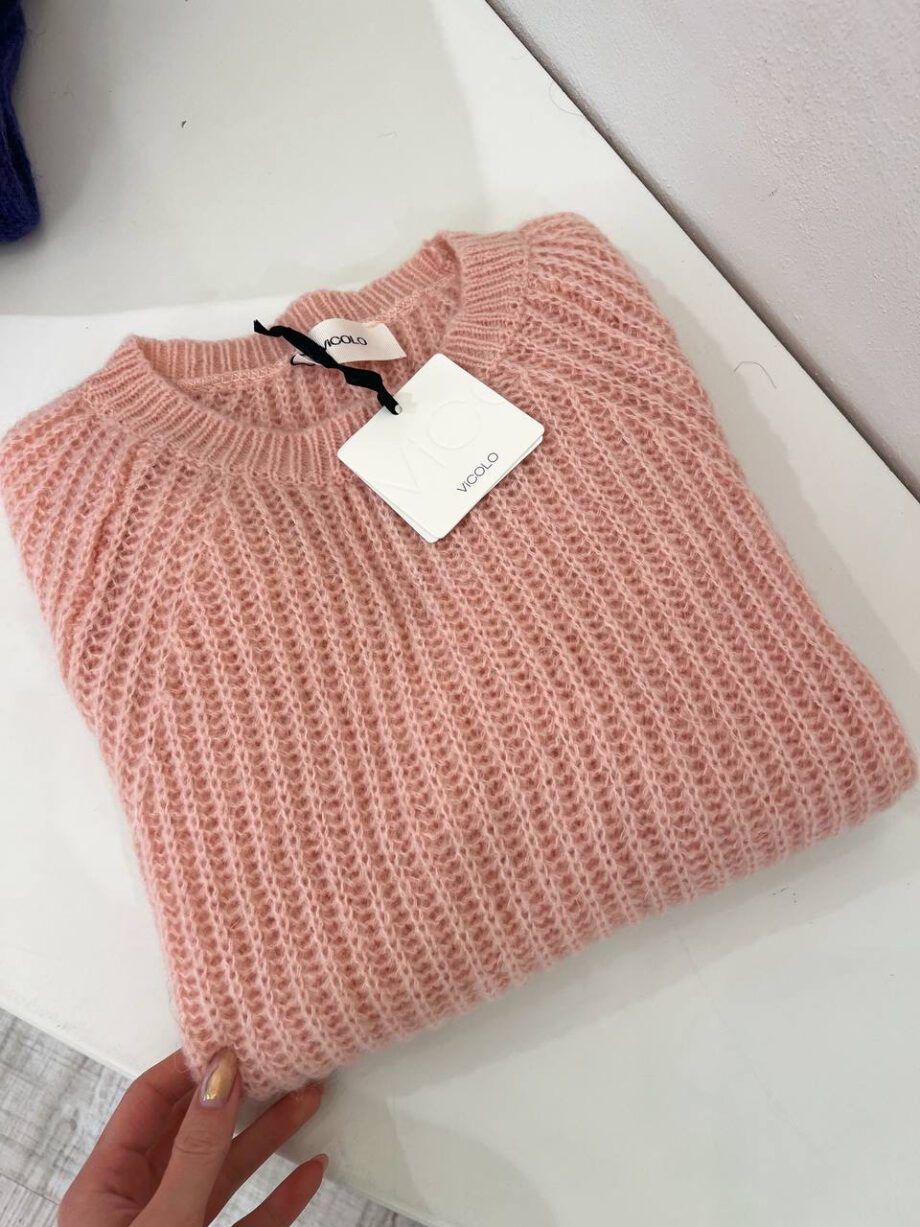 Shop Online Maglione girocollo in mohair rosa cipria Vicolo