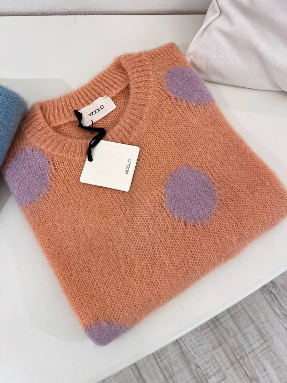 Shop Online Maglione salmone a pois lilla in mohair Vicolo