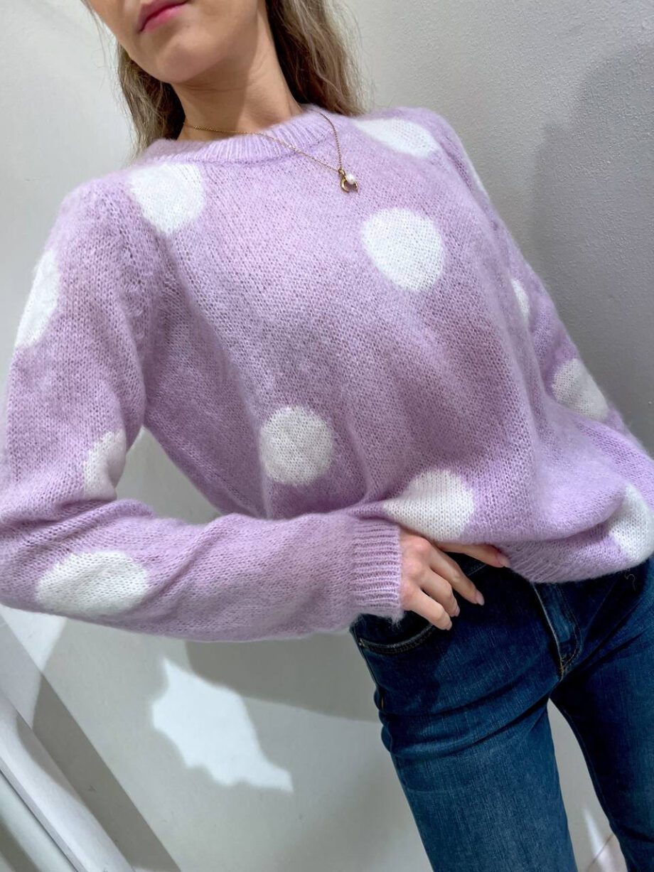 Shop Online Maglione lilla a pois bianchi in mohair Vicolo