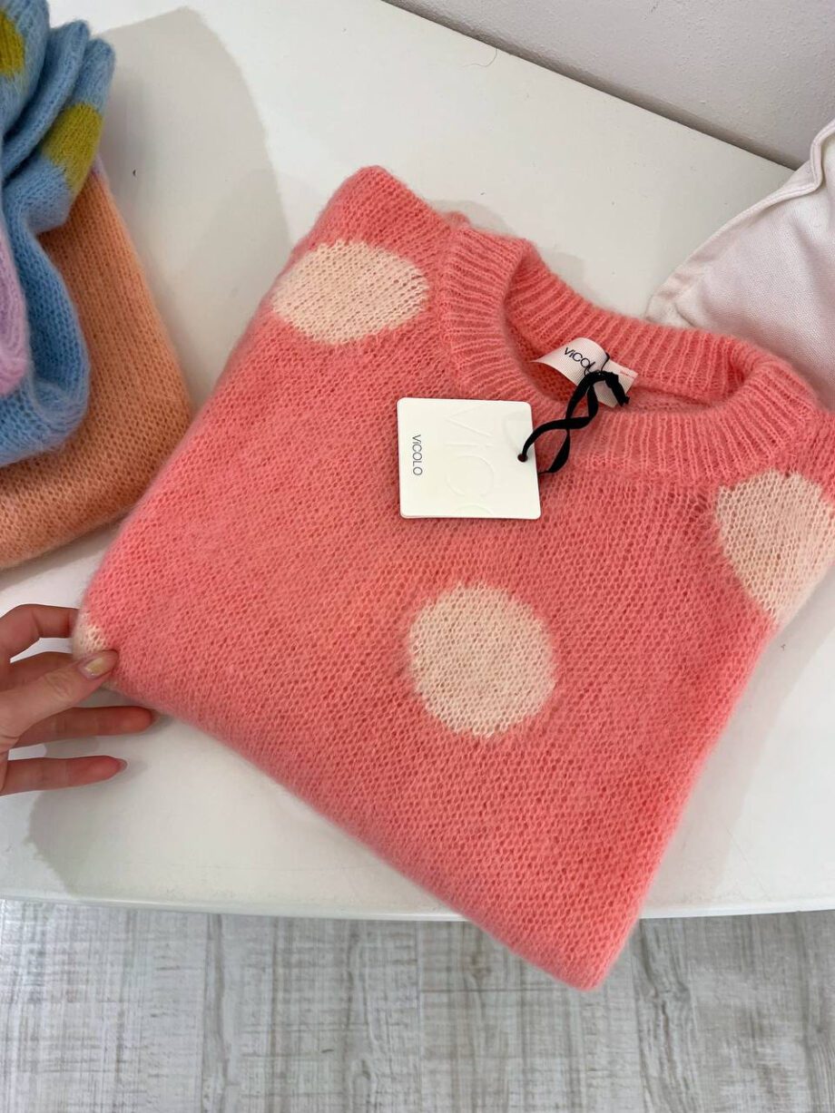 Shop Online Maglione rosa a pois bianchi in mohair Vicolo