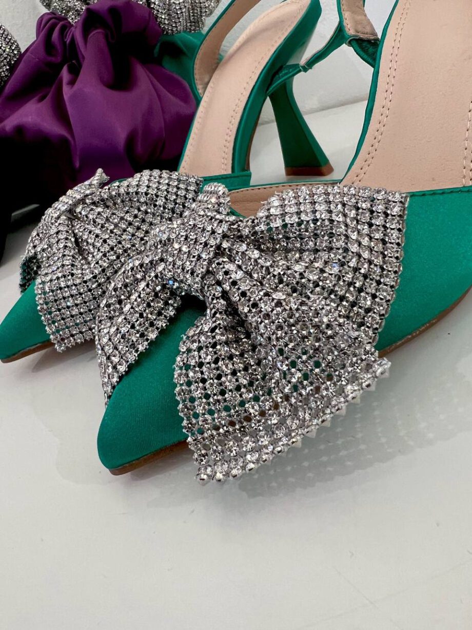 Shop Online Decolletè Ameena verde in raso con fiocco strass Twentyfourhaitch