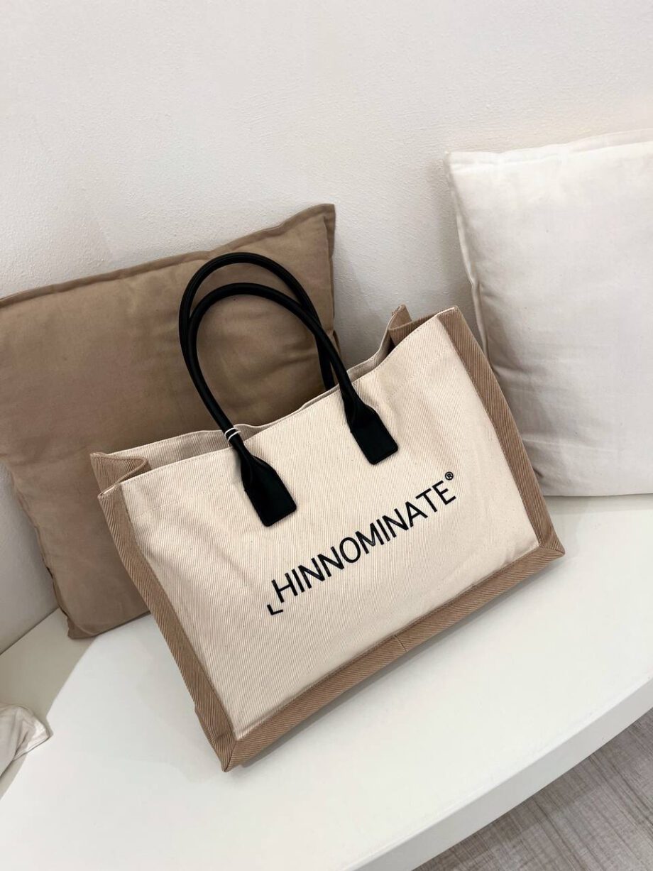 Shop Online Shopper beige in tessuto con logo Hinnominate