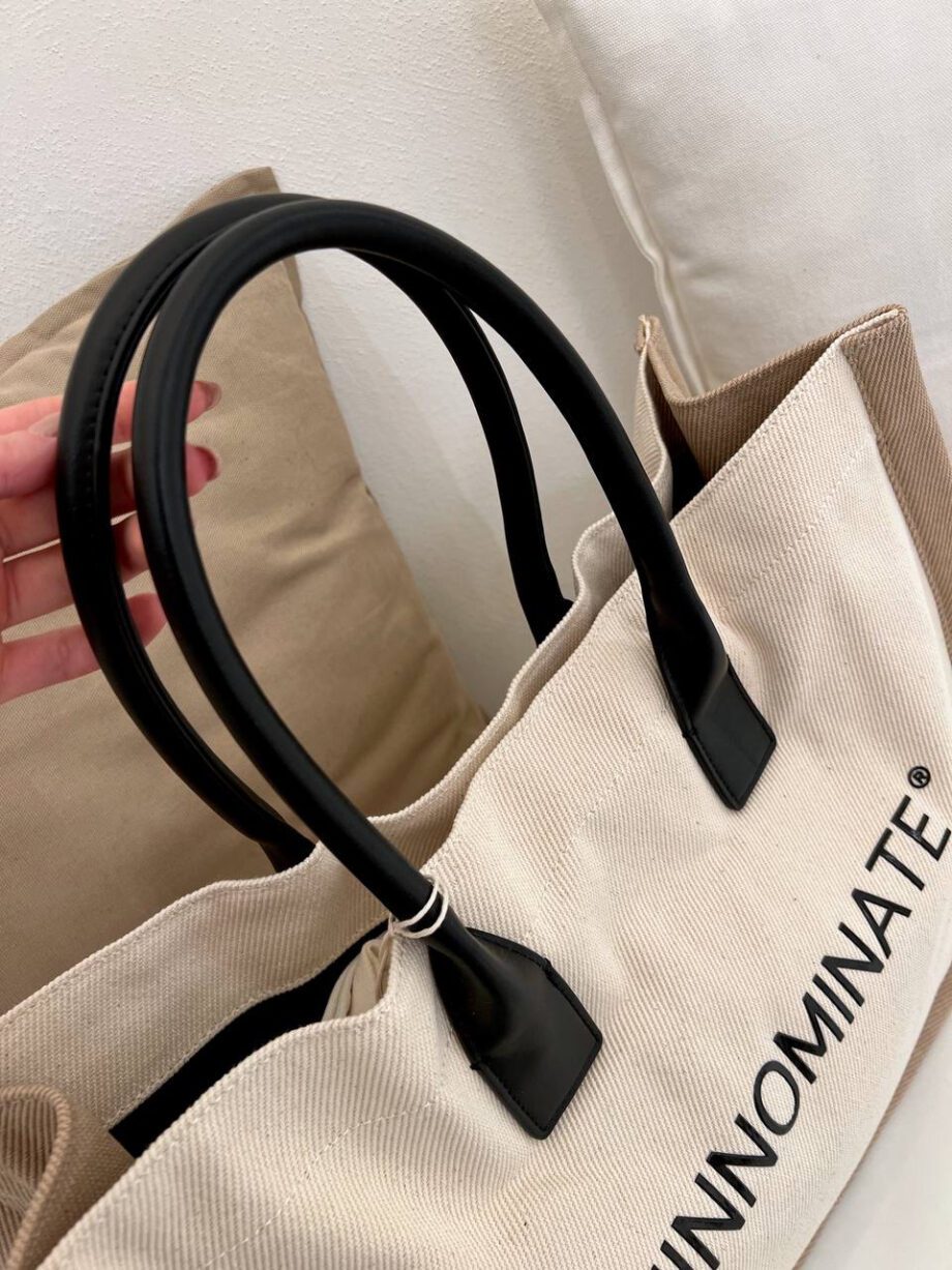 Shop Online Shopper beige in tessuto con logo Hinnominate
