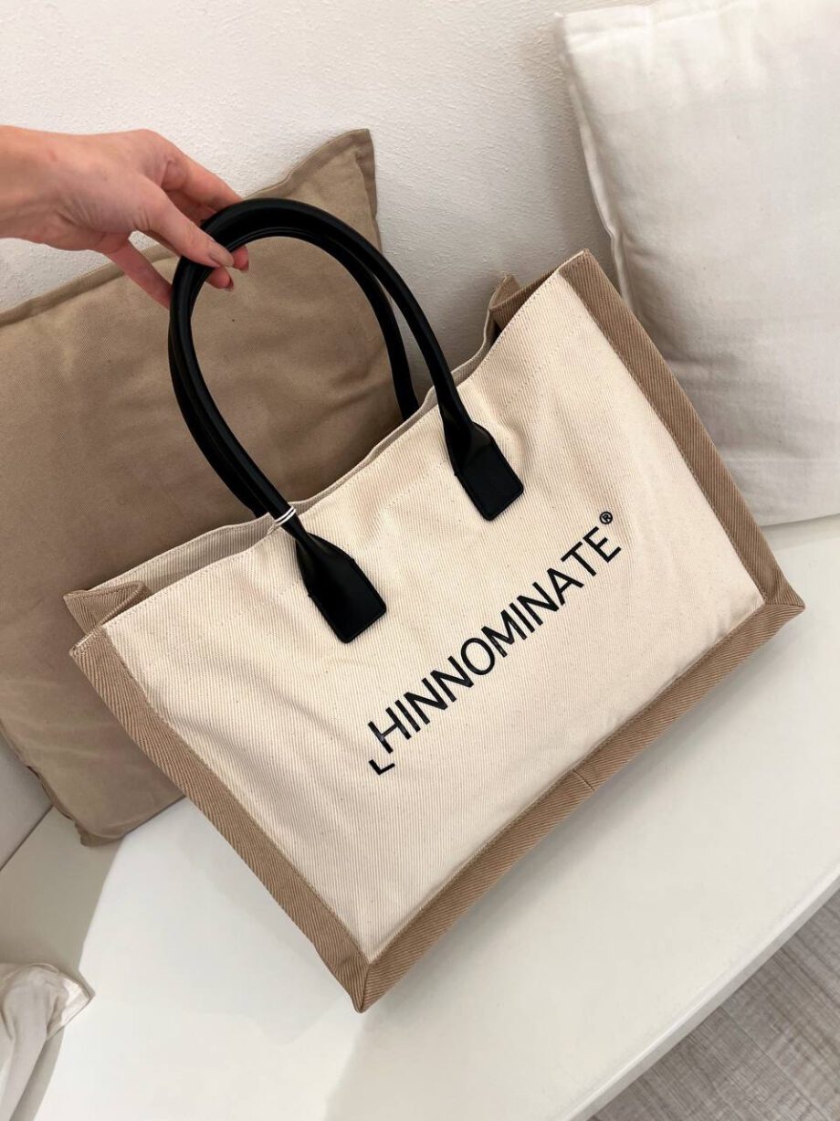 Shop Online Shopper beige in tessuto con logo Hinnominate