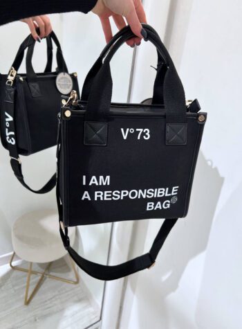 Shop Online Borsa a mano Responsability nera in canvas V73