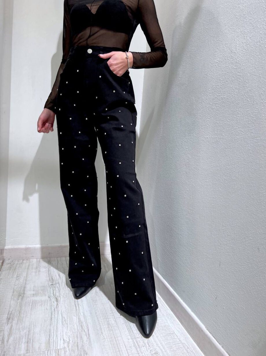 Shop Online Jeans palazzo nero con strass The Lulù