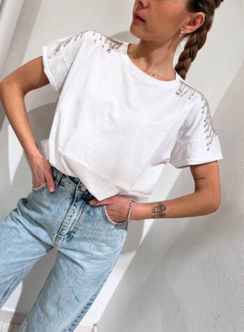 Shop Online T-shirt ampia bianca con strass Have One