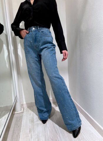 Shop Online Jeans palazzo chiaro con strass The Lulù