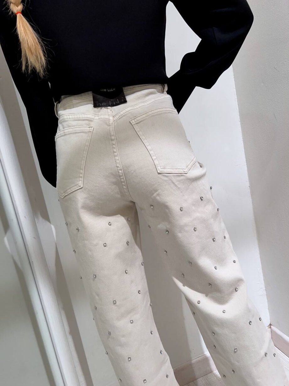 Shop Online Jeans palazzo beige con strass The Lulù