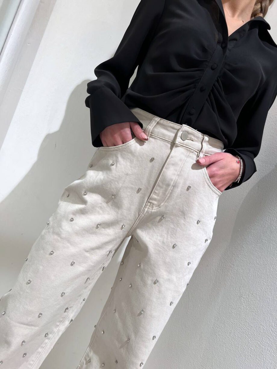 Shop Online Jeans palazzo beige con strass The Lulù