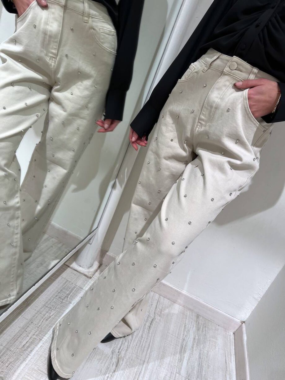 Shop Online Jeans palazzo beige con strass The Lulù