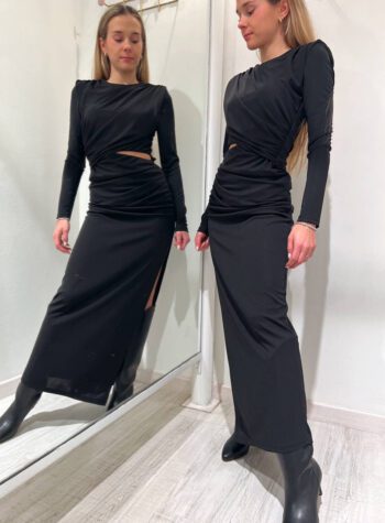 Shop Online Vestito lungo nero cut out e drappeggio The Lulù