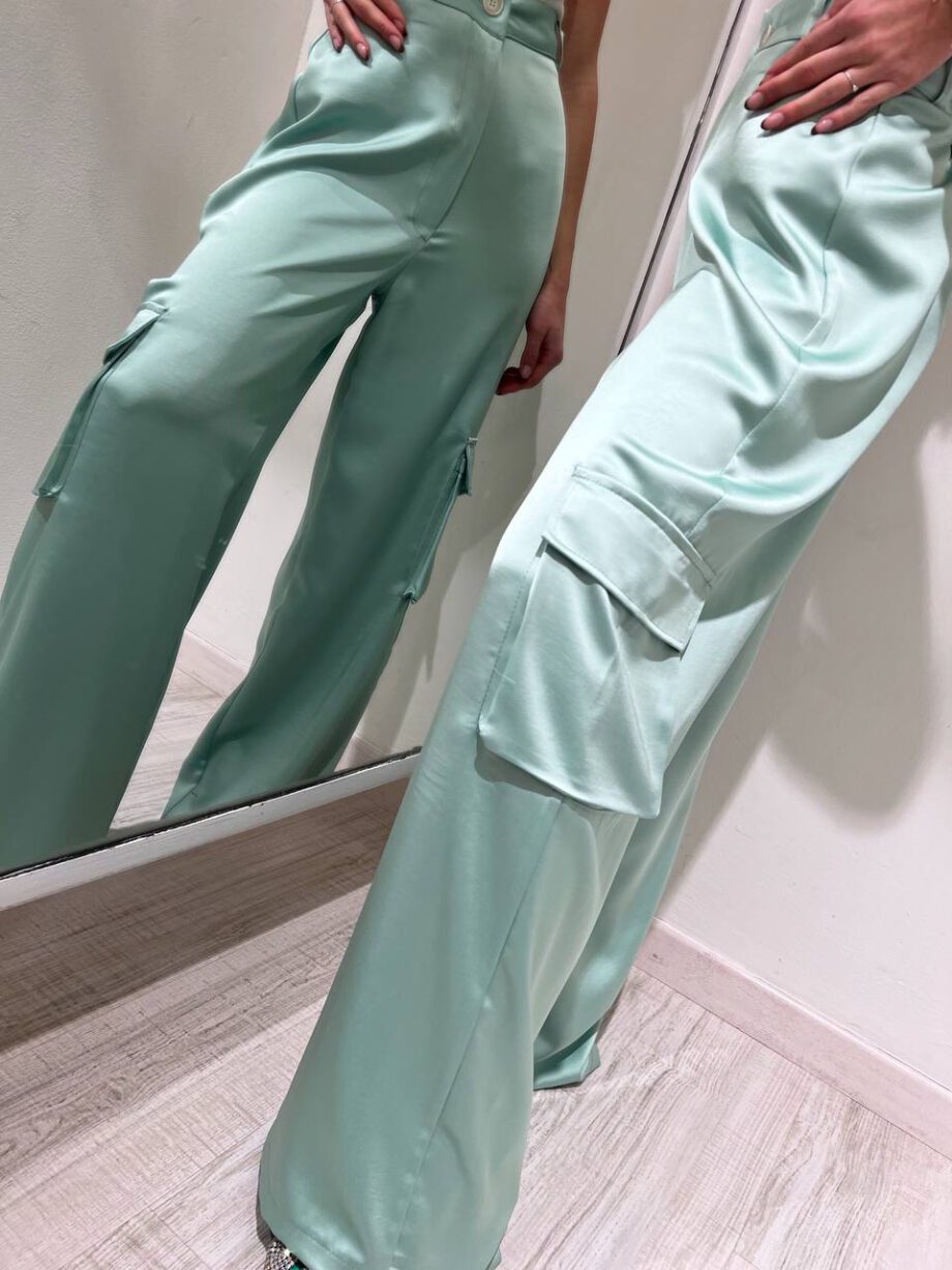 Shop Online Pantalone palazzo in raso acquamarina HaveOne