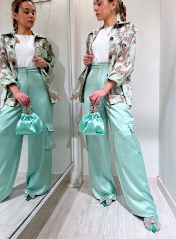 Shop Online Pantalone palazzo in raso acquamarina HaveOne