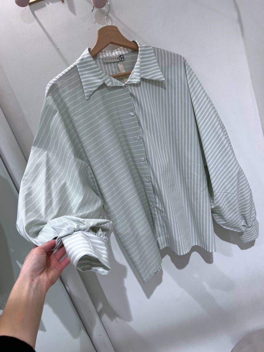 Shop Online Camicia righe verde menta maniche palloncino HaveOne