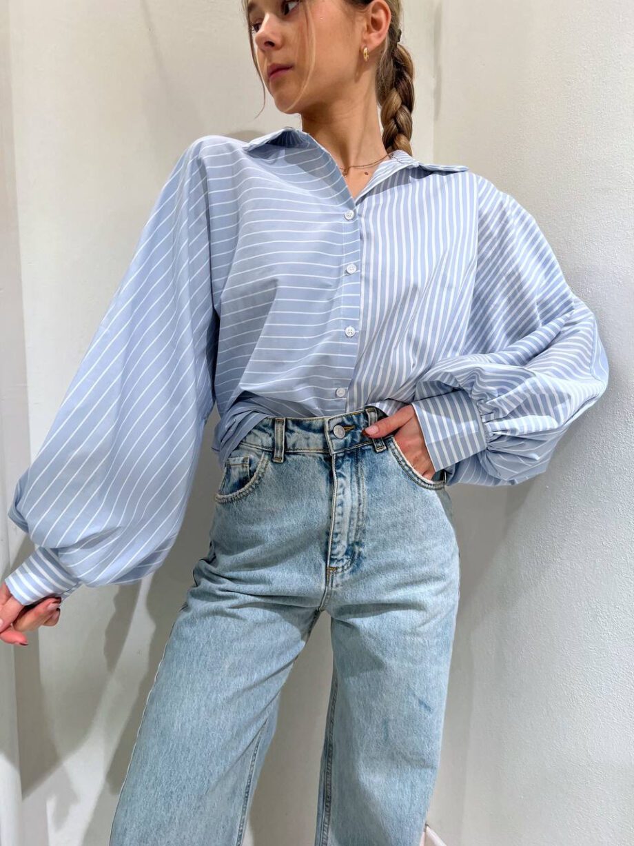 Shop Online Camicia righe azzurra maniche palloncino Have One
