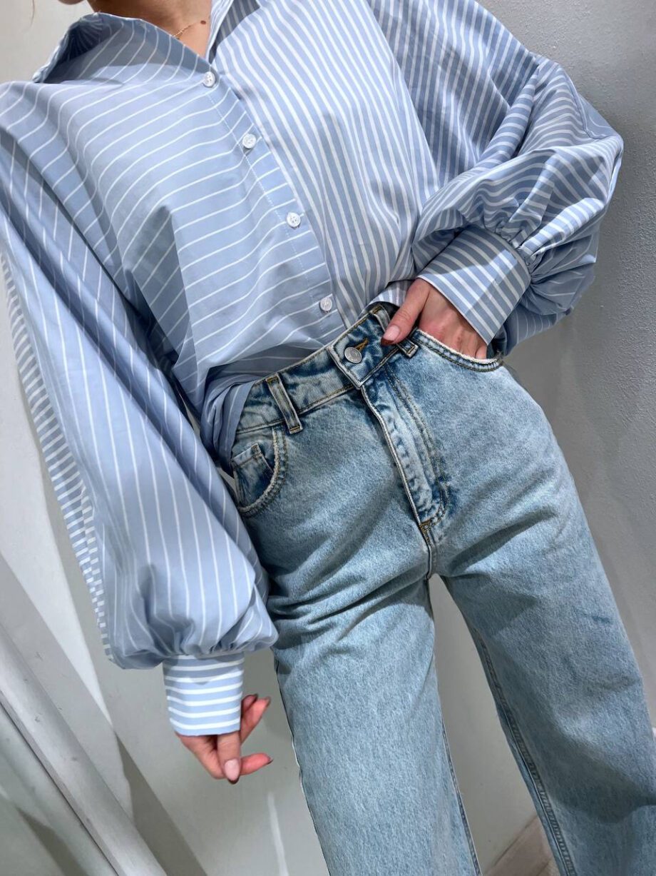 Shop Online Camicia righe azzurra maniche palloncino Have One