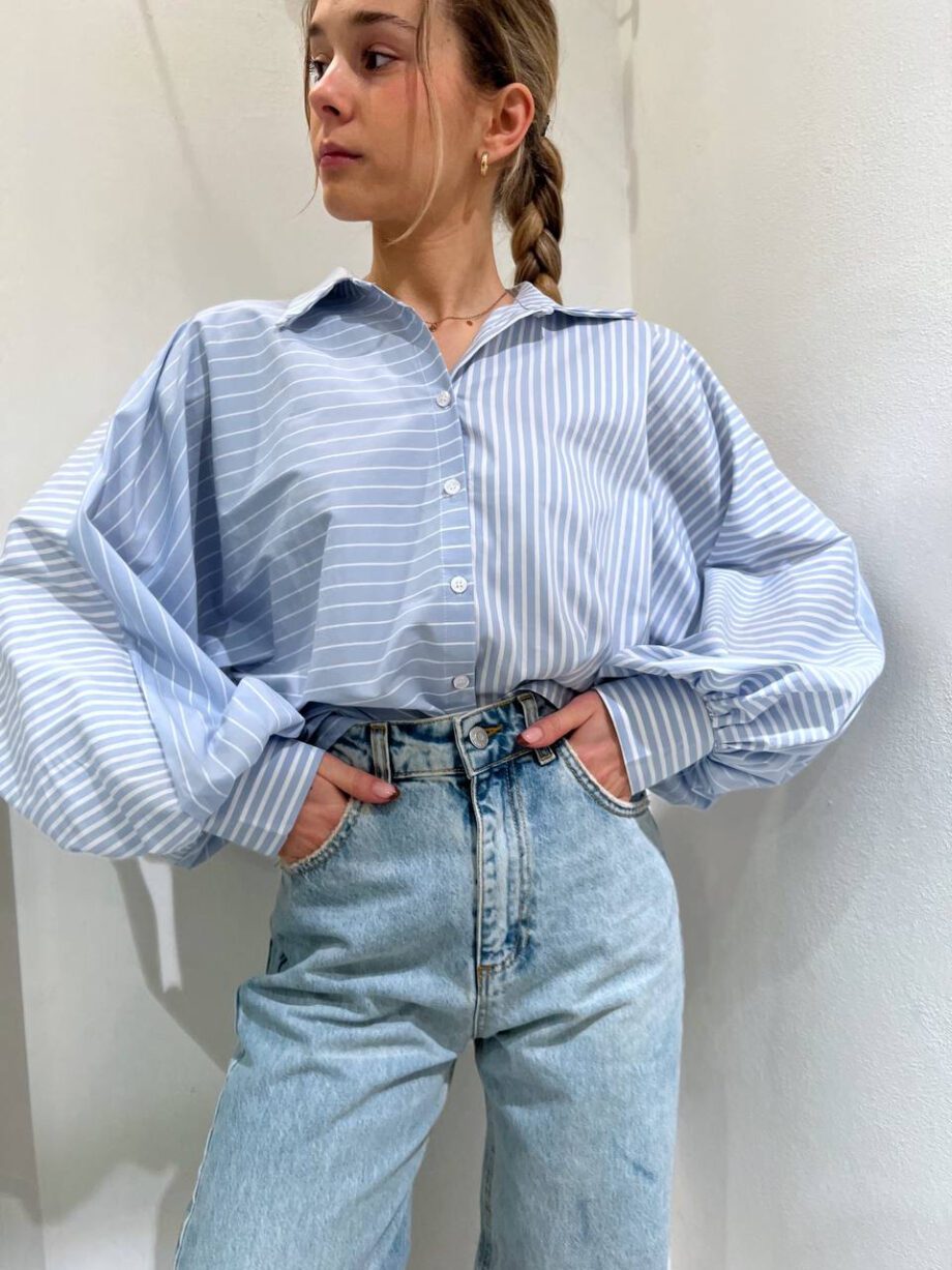 Shop Online Camicia righe azzurra maniche palloncino Have One