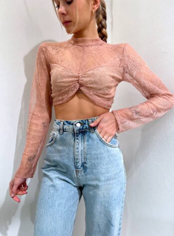 Shop Online Top crop in pizzo rosa HaveOne