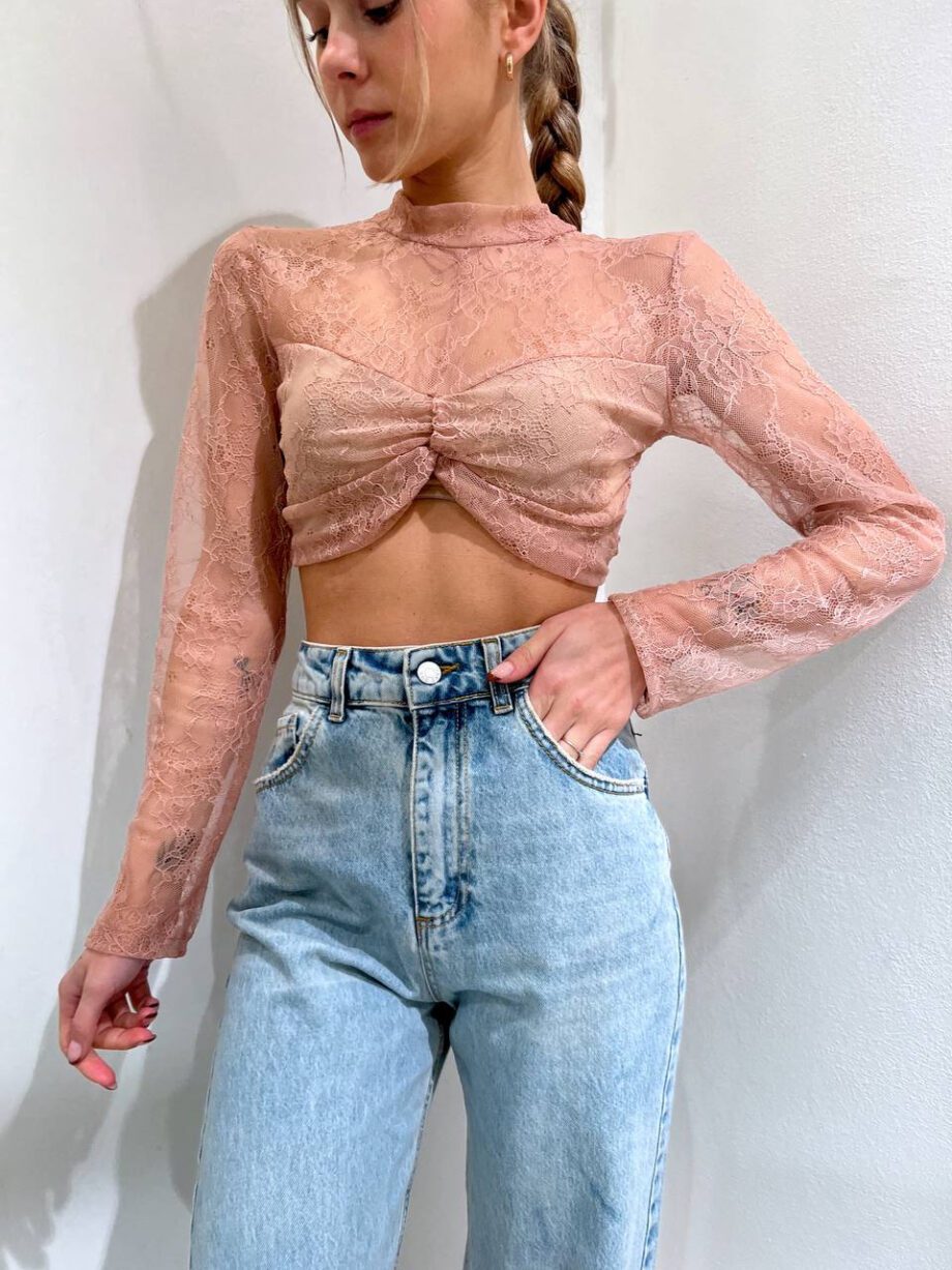 Shop Online Top crop in pizzo rosa HaveOne