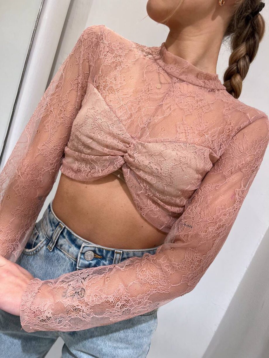 Shop Online Top crop in pizzo rosa HaveOne