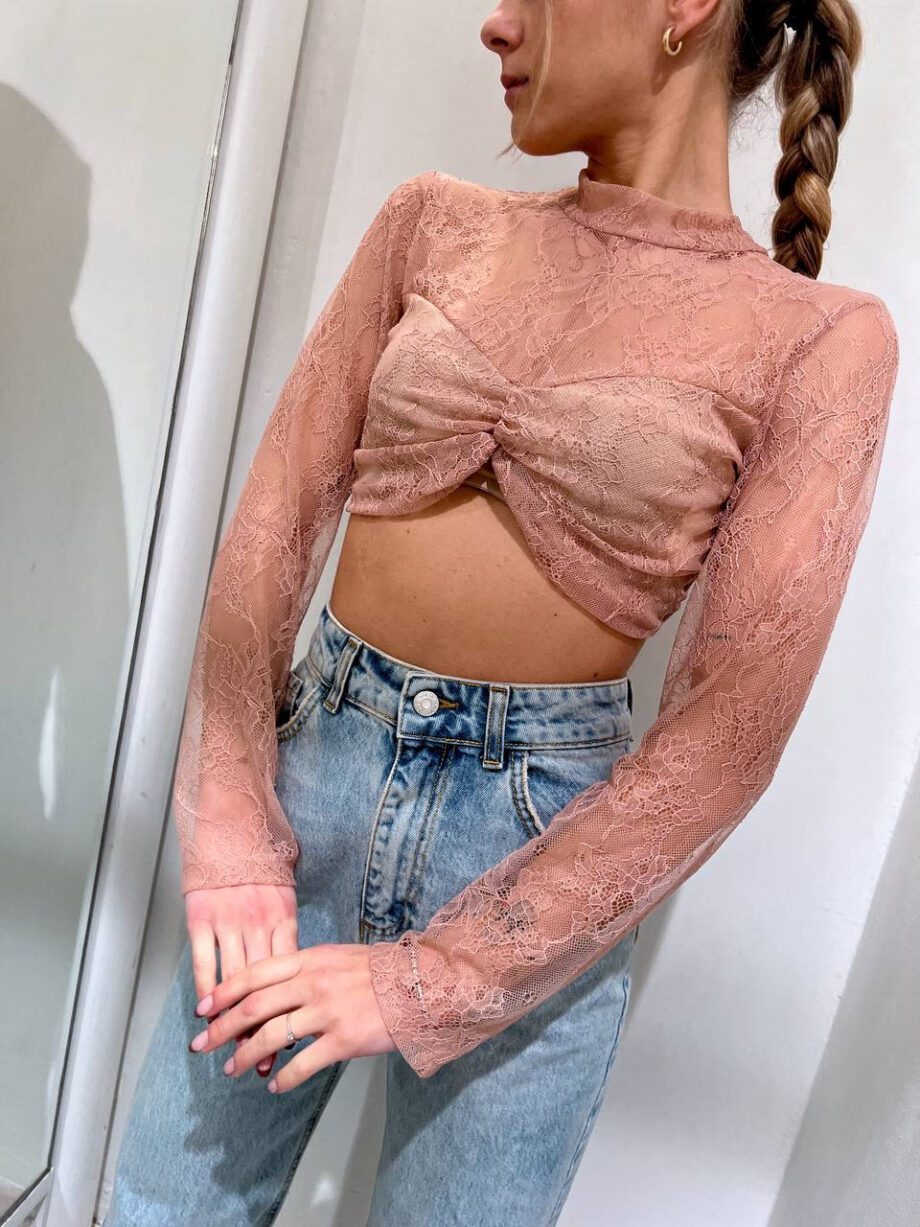 Shop Online Top crop in pizzo rosa HaveOne