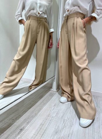 Shop Online Pantalone palazzo sabbia con pinces Kontatto