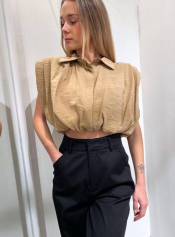 Shop Online Camicia crop beige arricciata The Lulù