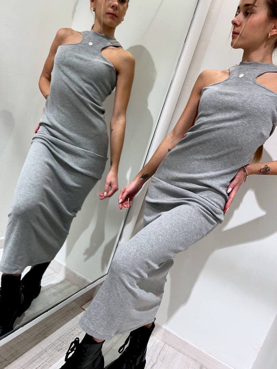 Shop Online Vestito lungo in maglia smanicato grigio Have One