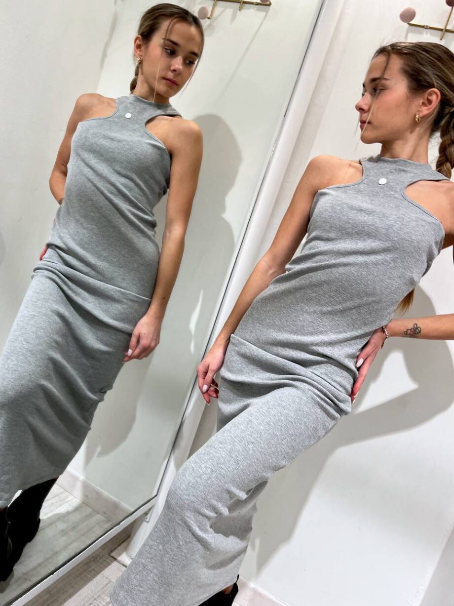 Shop Online Vestito lungo in maglia smanicato grigio Have One