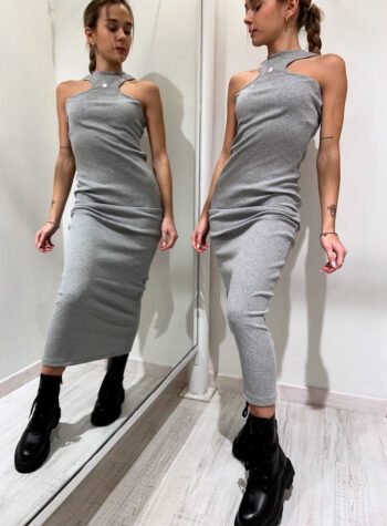 Shop Online Vestito lungo in maglia smanicato grigio Have One