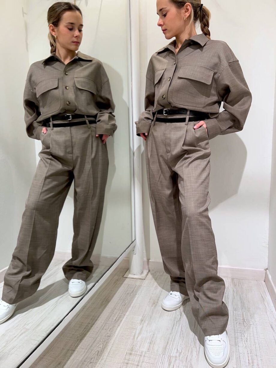 Shop Online Pantalone palazzo tortora con doppia cintura Vicolo