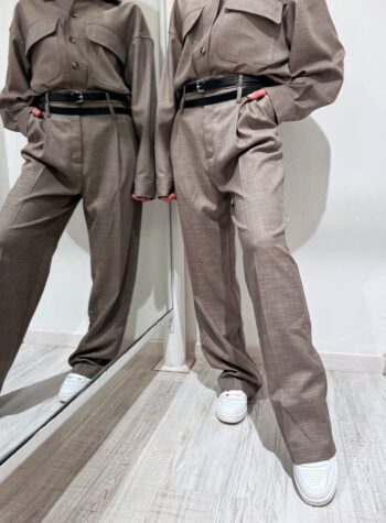 Shop Online Pantalone palazzo tortora con doppia cintura Vicolo
