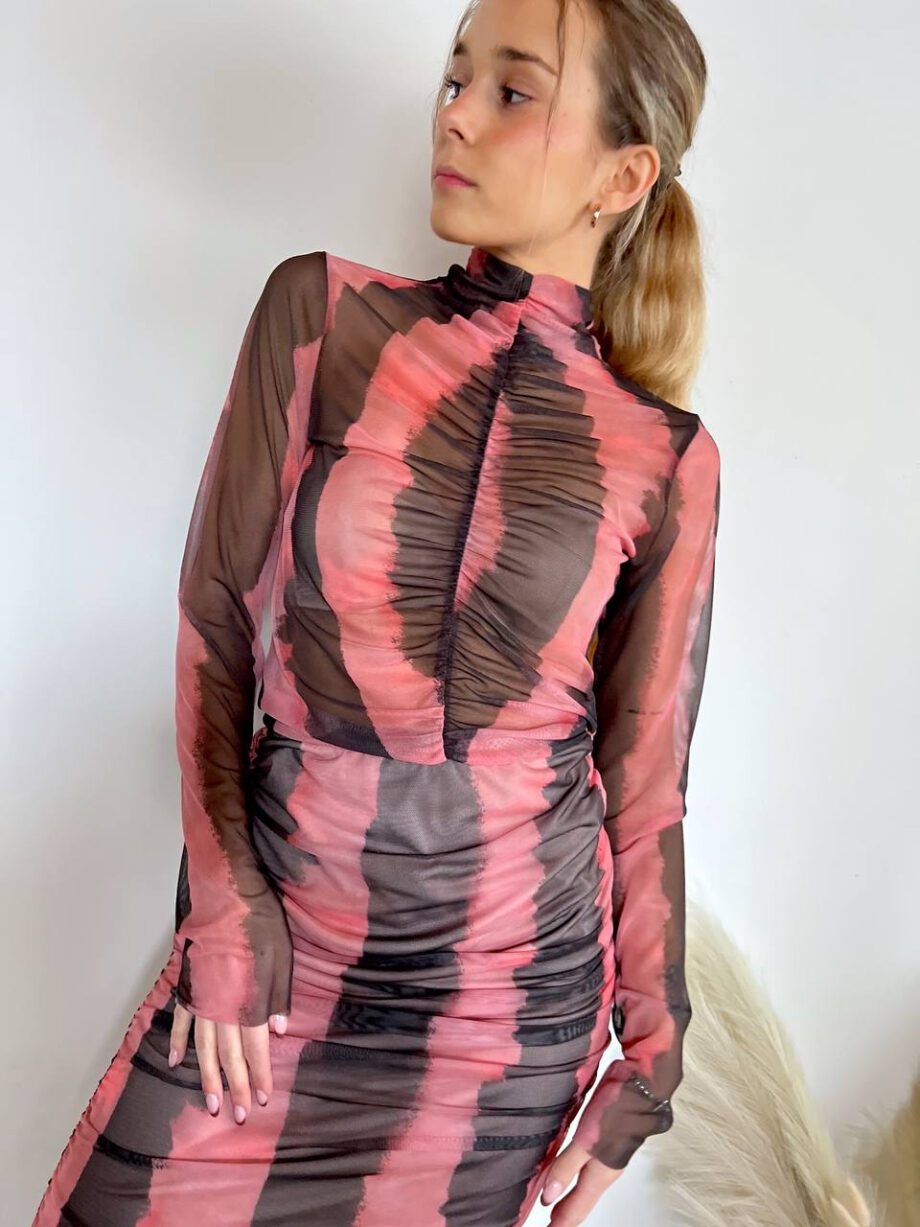 Shop Online Maglietta in tulle rappresa rosa e nera HaveOne