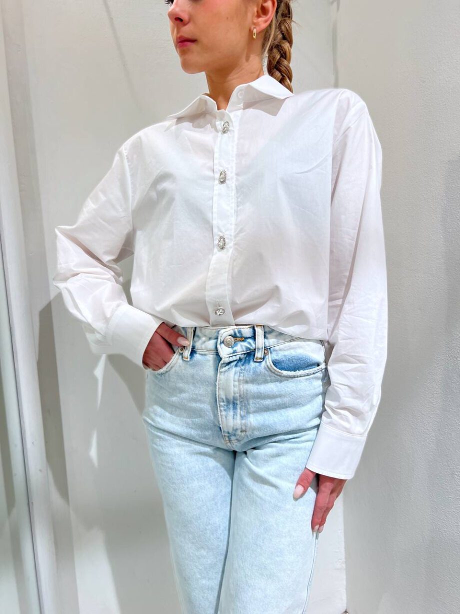 Shop Online Camicia bianca in cotone bottoni gioiello Vicolo