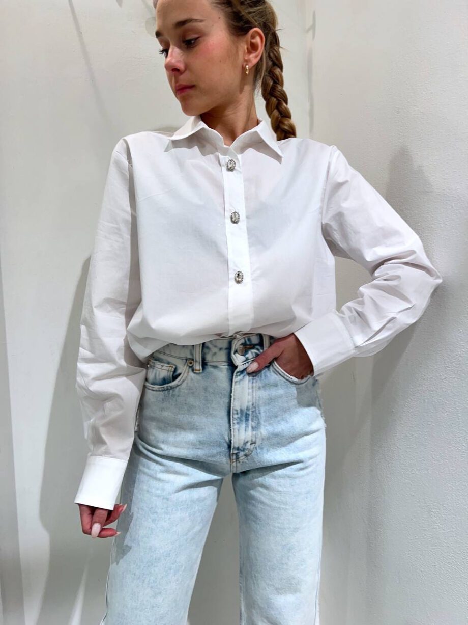 Shop Online Camicia bianca in cotone bottoni gioiello Vicolo